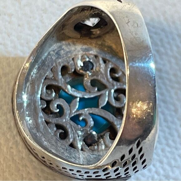 Turquoise and Zircon Stone Turkish Handmade Jewelry 925 Sterling Silver 8+ - Picture 10 of 12